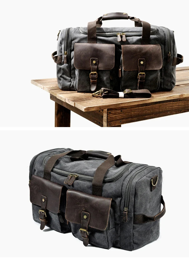 Duffle-Bag aus gewachstem Canvas und Leder — Modell B — Detailansicht 1