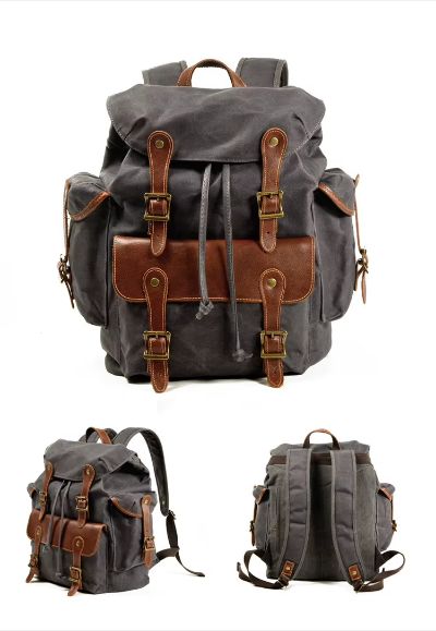 Rucksack aus gewachstem Canvas und Leder — Modell I