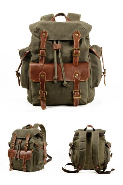 Rucksack aus gewachstem Canvas und Leder — Modell I