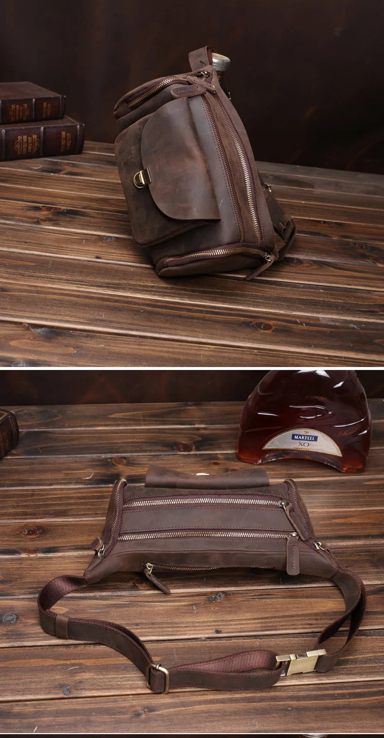 Bauchtasche aus Crazy Horse-Leder — Modell J — Detailansicht