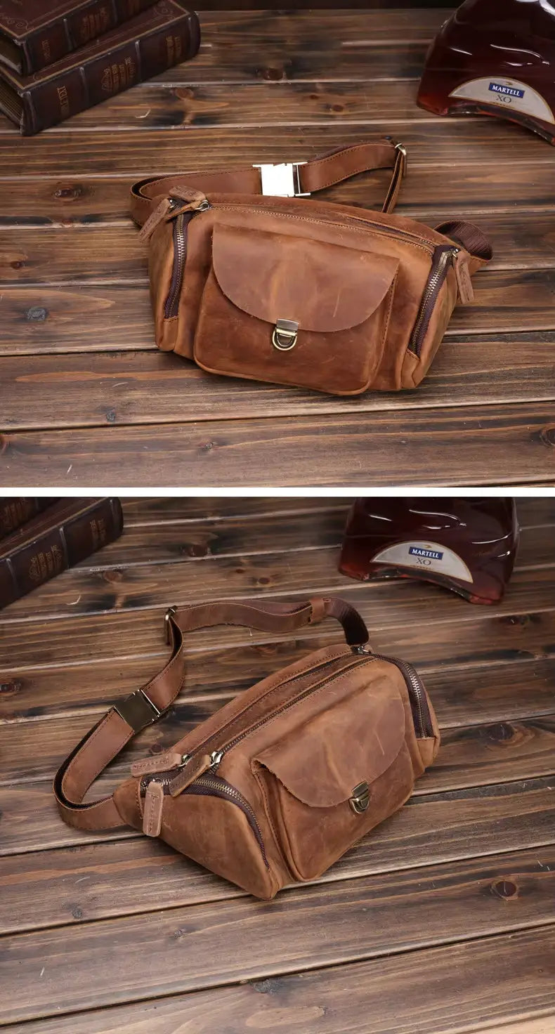 Bauchtasche aus Crazy Horse-Leder — Modell J — Detailansicht