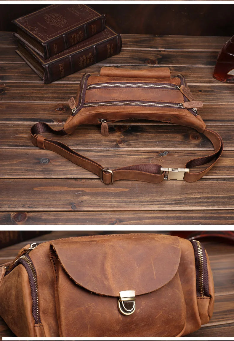 Bauchtasche aus Crazy Horse-Leder — Modell J — Detailansicht