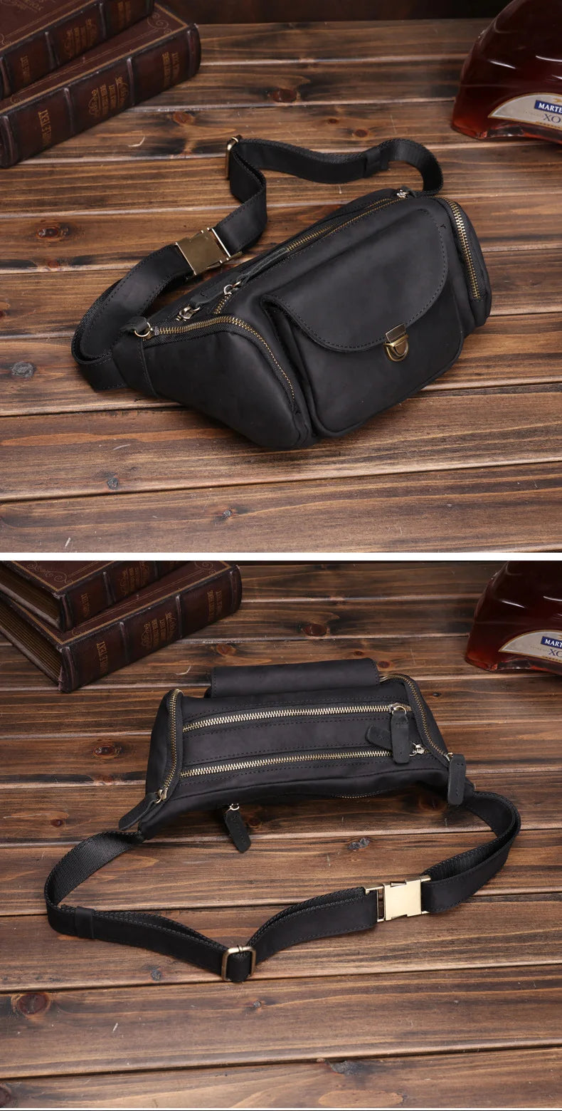 Bauchtasche aus Crazy Horse-Leder — Modell J — Detailansicht