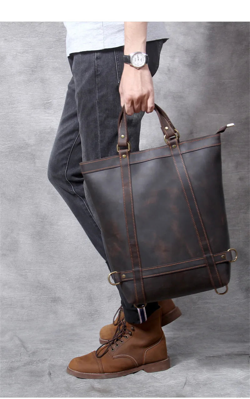 Crazy Horse Leather 3-Way Tote — Style K — Detail image 6