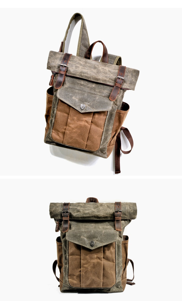 Rucksack mit Lederbesatz aus Canvas — Modell D — Detailansicht