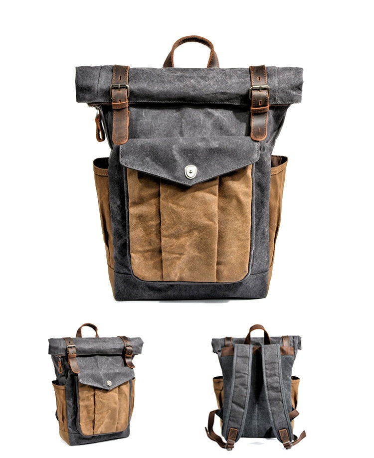Rucksack mit Lederbesatz aus Canvas — Modell D — Detailansicht
