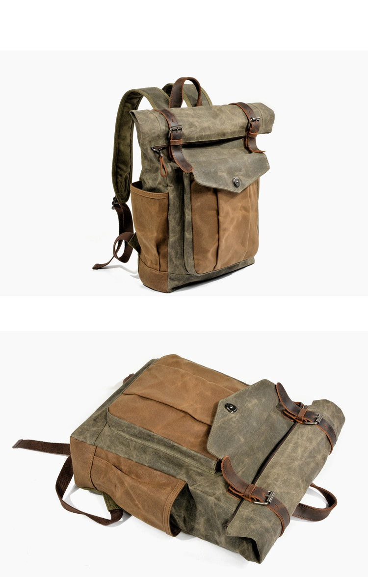 Rucksack mit Lederbesatz aus Canvas — Modell D — Detailansicht