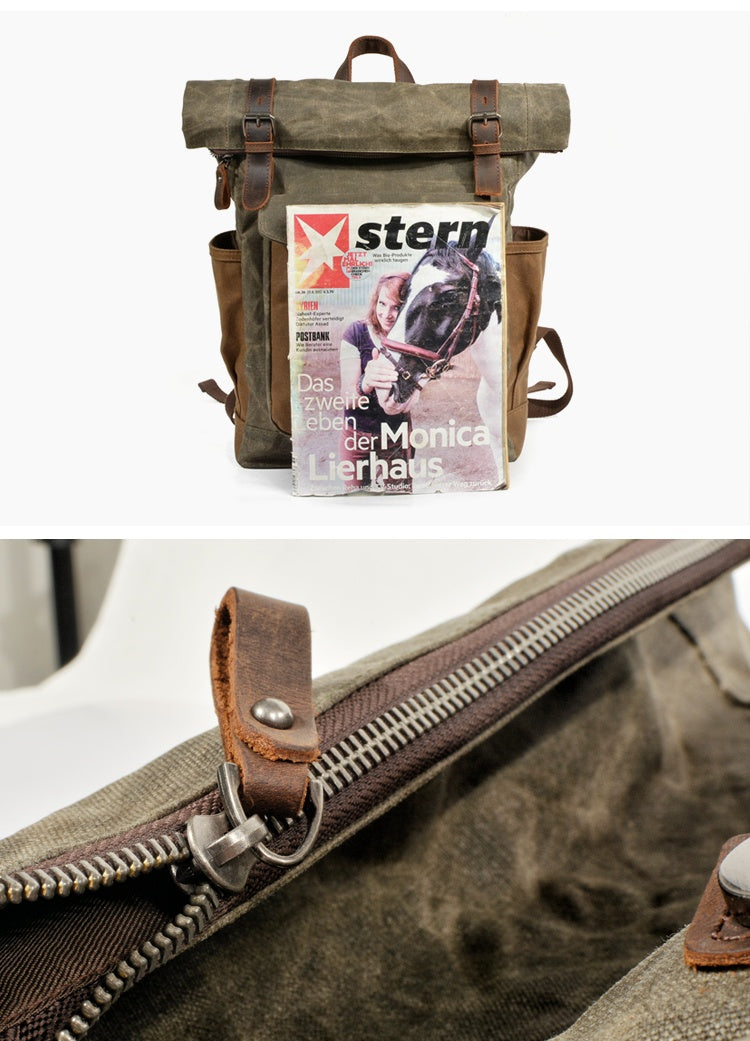 Rucksack mit Lederbesatz aus Canvas — Modell D — Detailansicht