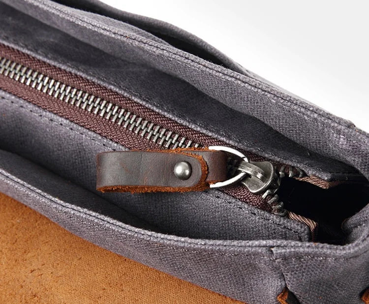 Waxed Canvas & Leather Shoulder Bag — Style D