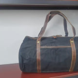 Crazy Horse Leather Waterproof Canvas Boston Bag_A