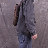New Men's Genuine Leather Crossbody Chest Bag Retro Mad Leather Saddle Bag Outdoor Sports Shoulder Bag Casual Lea...