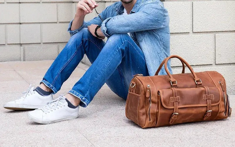Reisetasche aus Crazy Horse-Leder — Modell P — Detailansicht