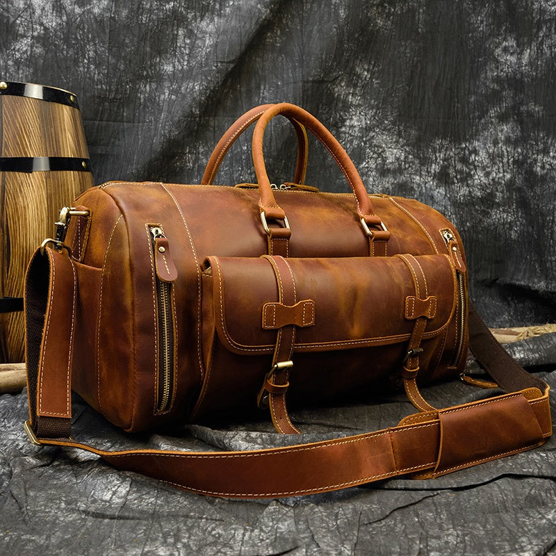 Reisetasche aus Crazy Horse-Leder — Modell P — Detailansicht