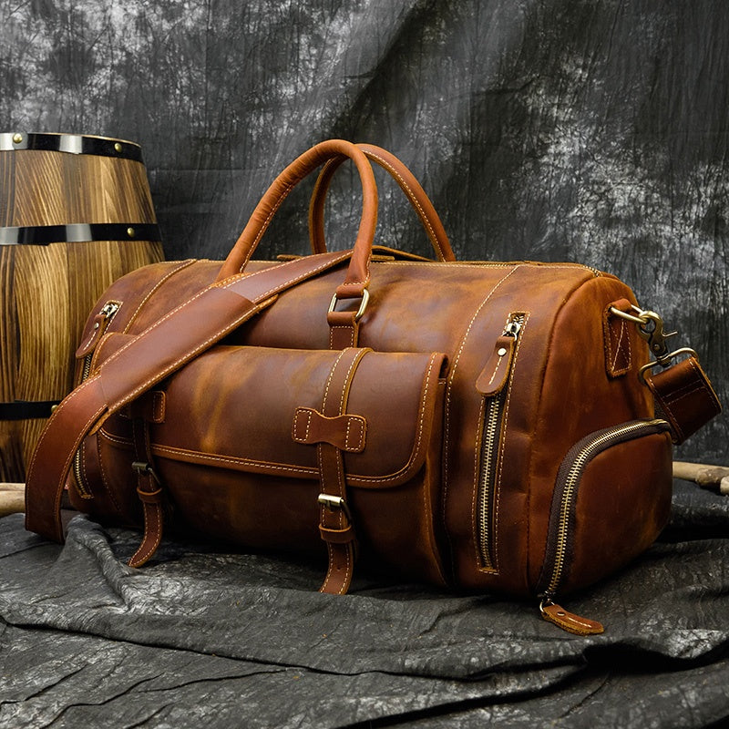 Reisetasche aus Crazy Horse-Leder — Modell P — Detailansicht