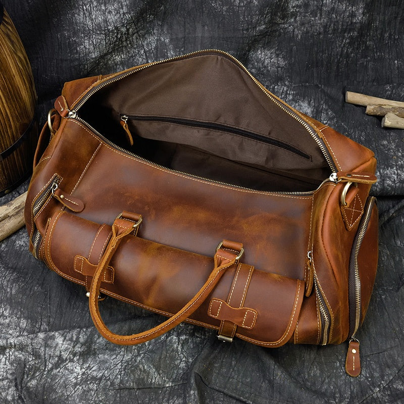Reisetasche aus Crazy Horse-Leder — Modell P — Detailansicht