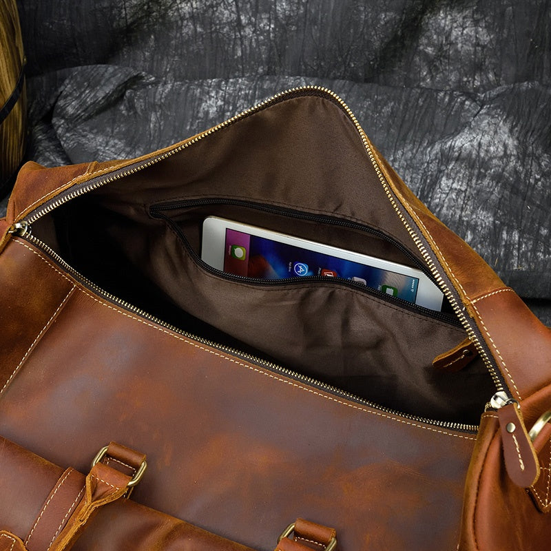 Reisetasche aus Crazy Horse-Leder — Modell P — Detailansicht