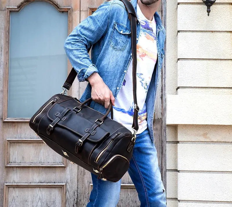 Reisetasche aus Crazy Horse-Leder — Modell P — Detailansicht