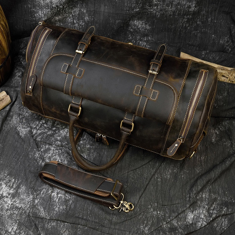 Reisetasche aus Crazy Horse-Leder — Modell P — Detailansicht