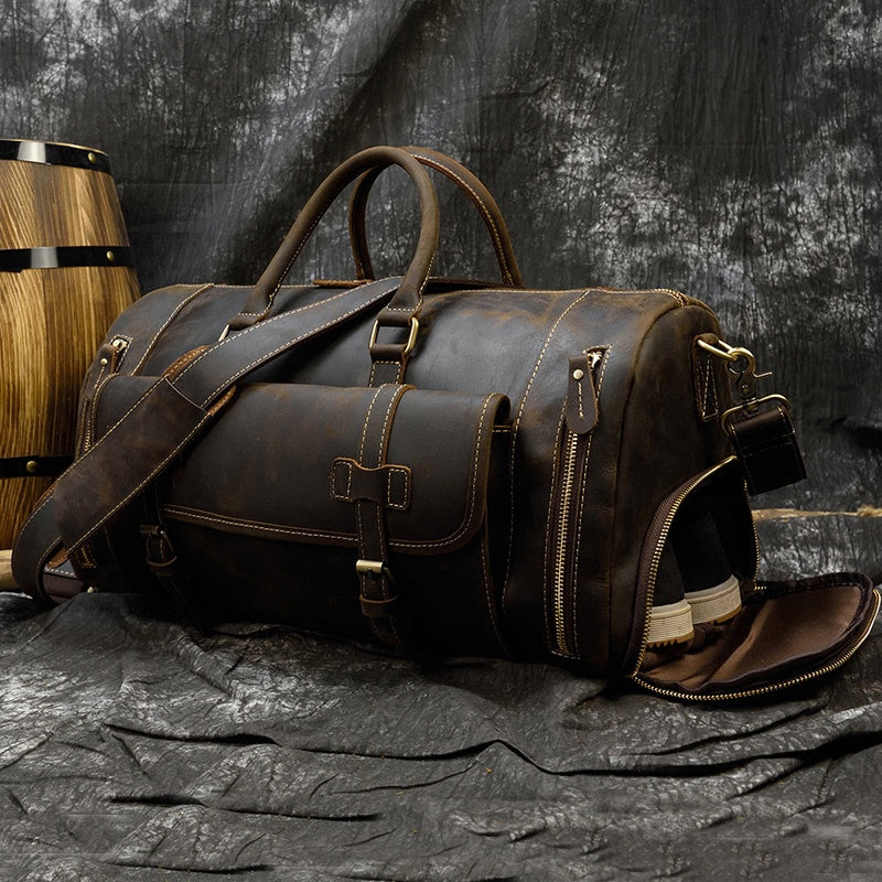 Reisetasche aus Crazy Horse-Leder — Modell P — Detailansicht