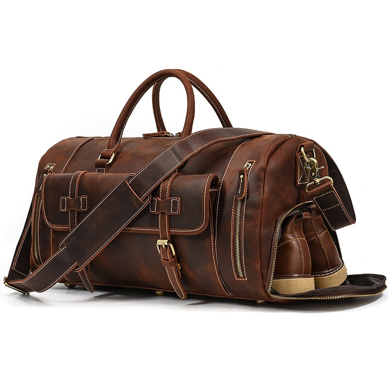 Reisetasche aus Crazy Horse-Leder — Modell P — Detailansicht