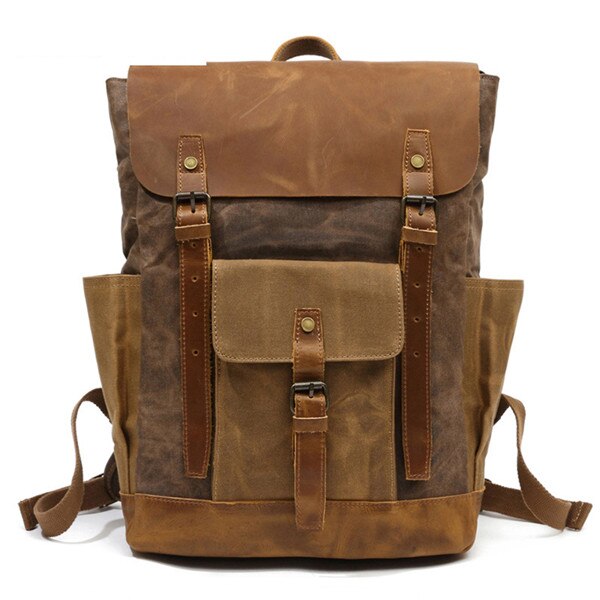 Rucksack mit Lederbesatz aus gewachstem Canvas — Modell A