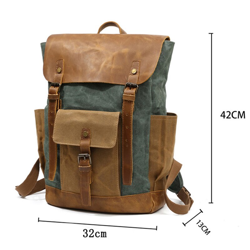 Rucksack mit Lederbesatz aus gewachstem Canvas — Modell A