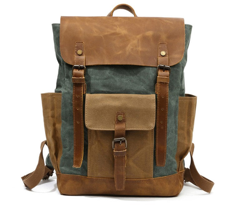 Rucksack mit Lederbesatz aus gewachstem Canvas — Modell A