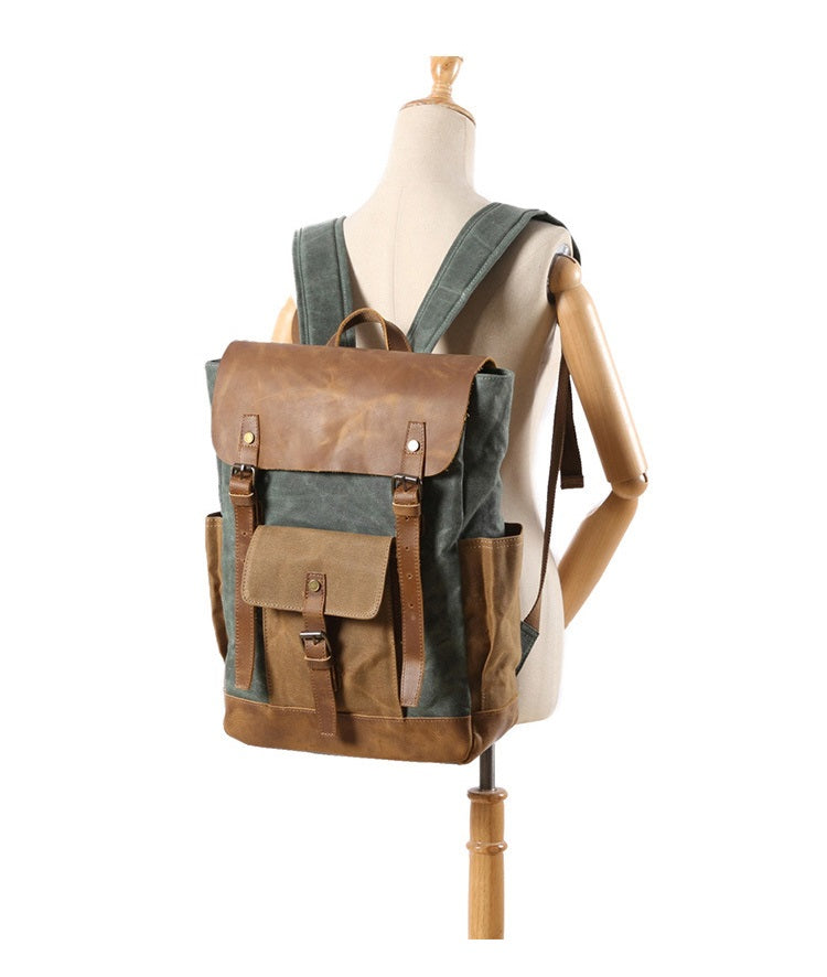 Rucksack mit Lederbesatz aus gewachstem Canvas — Modell A